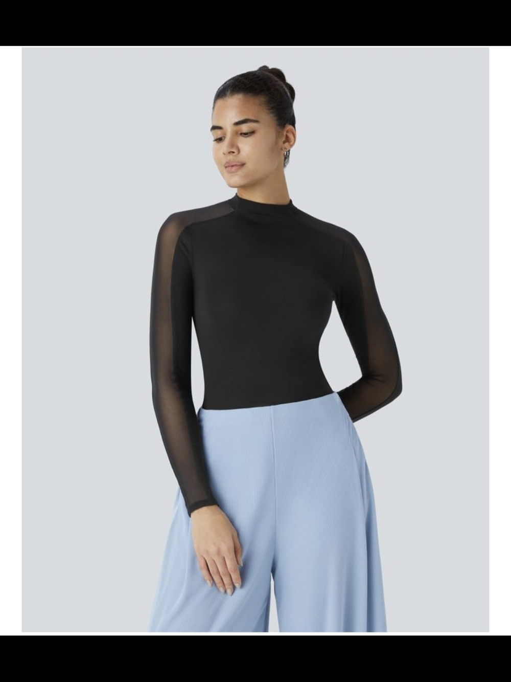 HALARA Black Mock-Neck Long Sleeve Sheer Top (NWT)